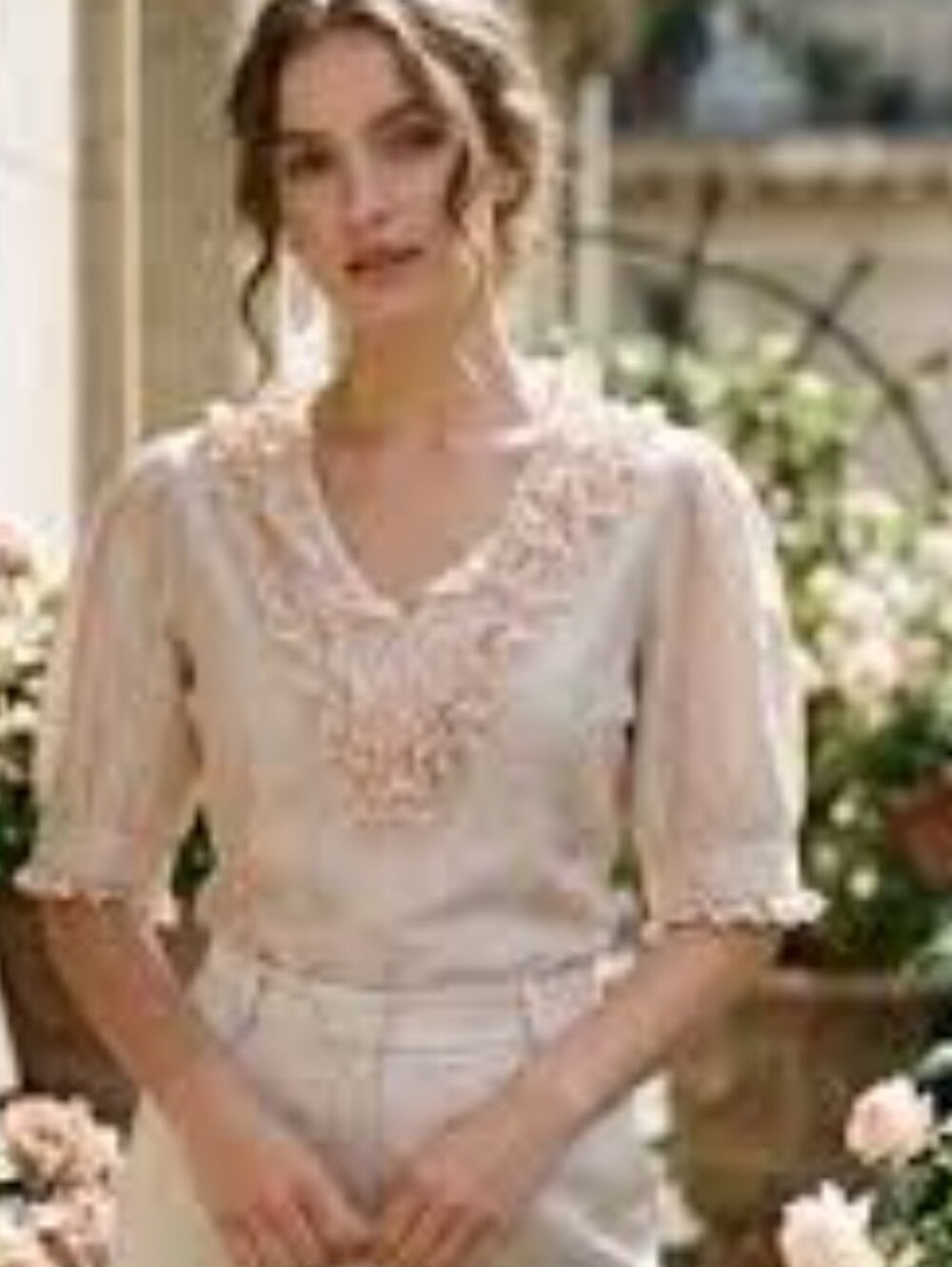 Caroline Costas Women’s Lace-Trim V-Neck Blouse - Pale Pink Size Small